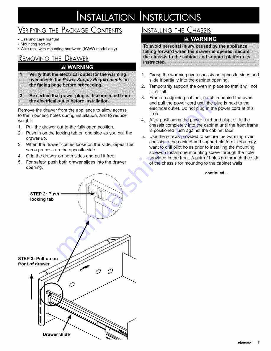 Dacor EW Installation Instructions Manual Download Page 9