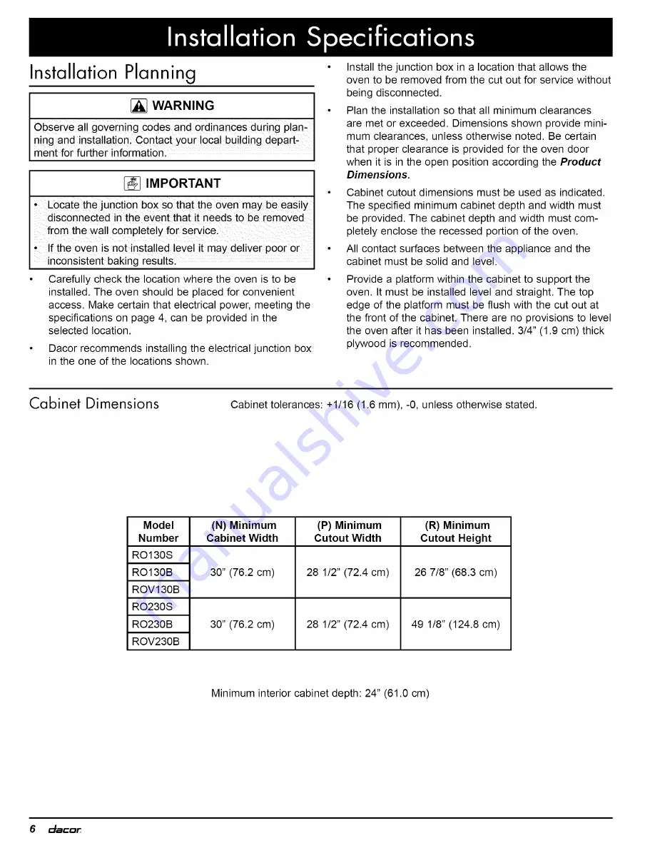 Dacor Renaissance ROV230B Installation Instructions Manual Download Page 46