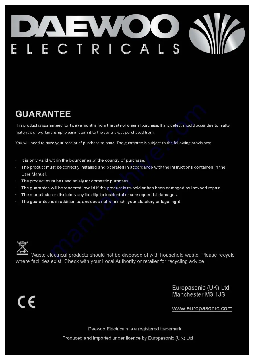 Daewoo electricals SDA1025 Operating Instructions Manual Download Page 8