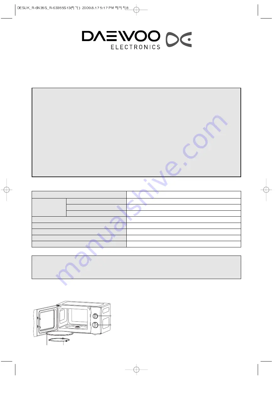 DAEWOO ELECTRONICS KOR-63355S13 Скачать руководство пользователя страница 8