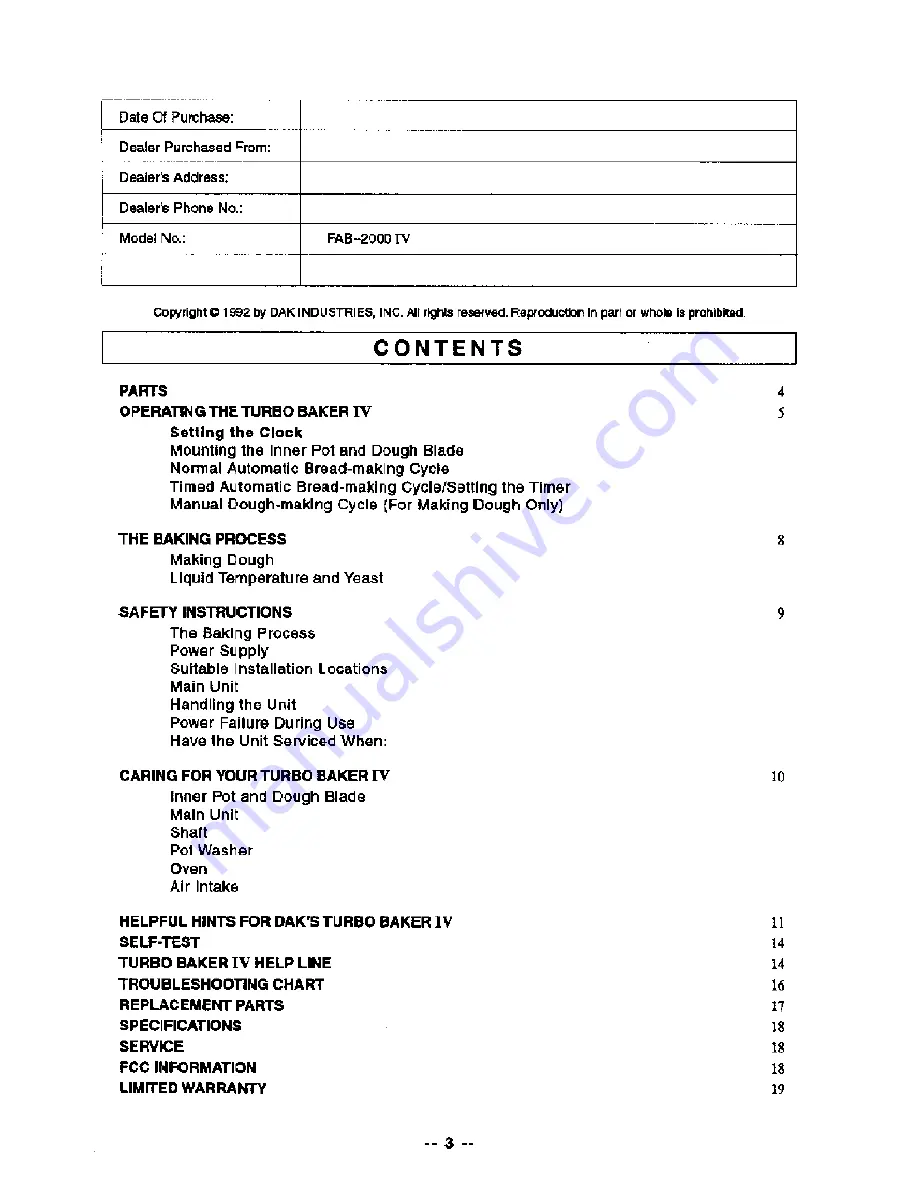 DAK FAB-2000 IV Owner'S Manual Download Page 18