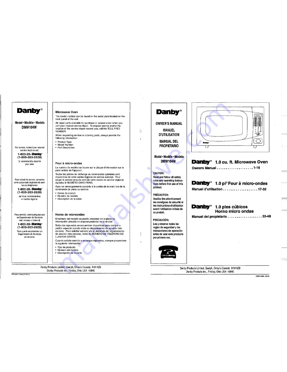 Danby DMW104W Скачать руководство пользователя страница 1