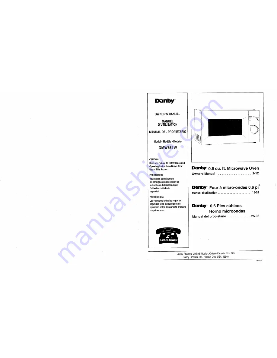 Danby DMW651W Скачать руководство пользователя страница 1