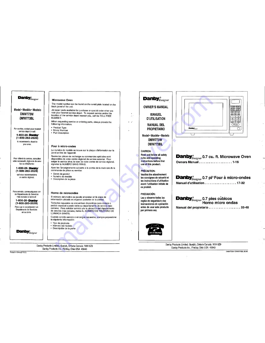 Danby DMW773BL Скачать руководство пользователя страница 1