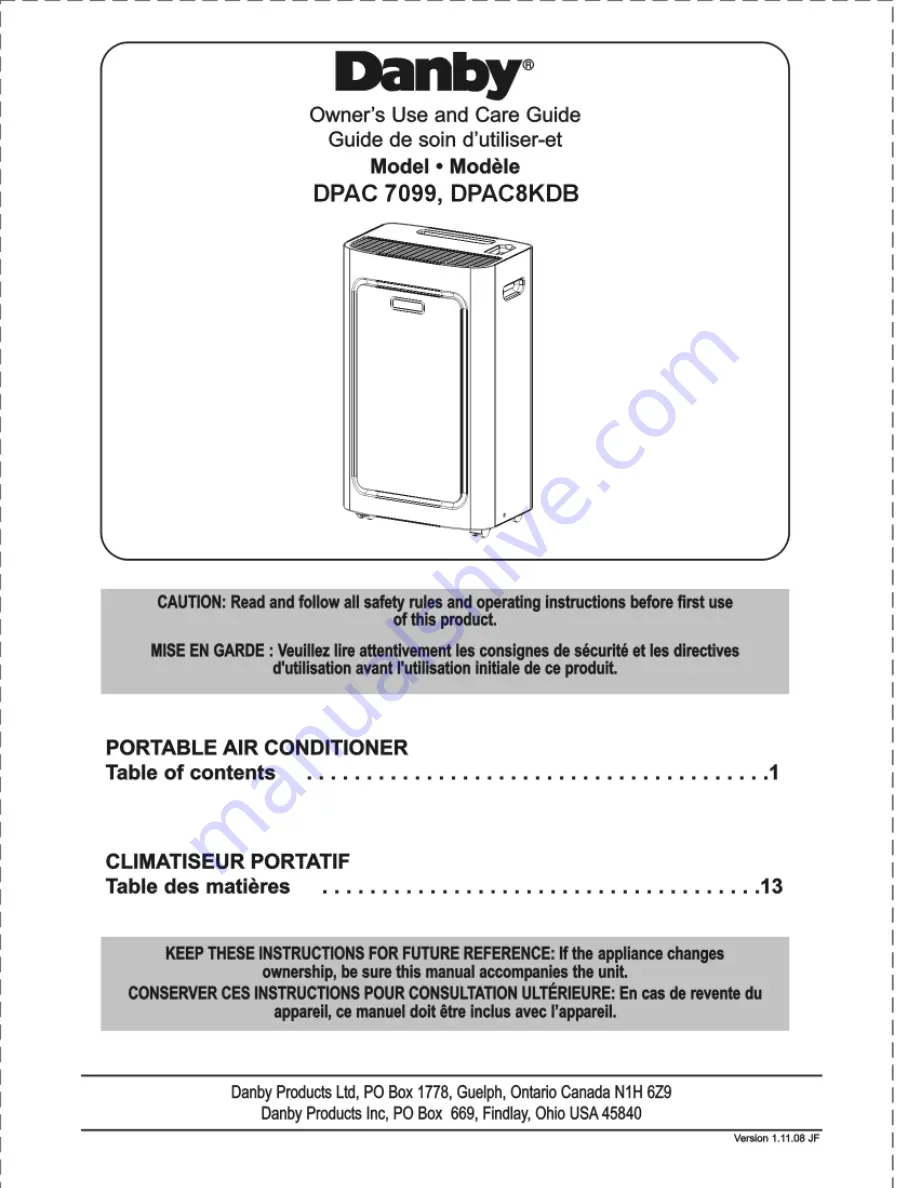 Danby DPAC8KDB Скачать руководство пользователя страница 1