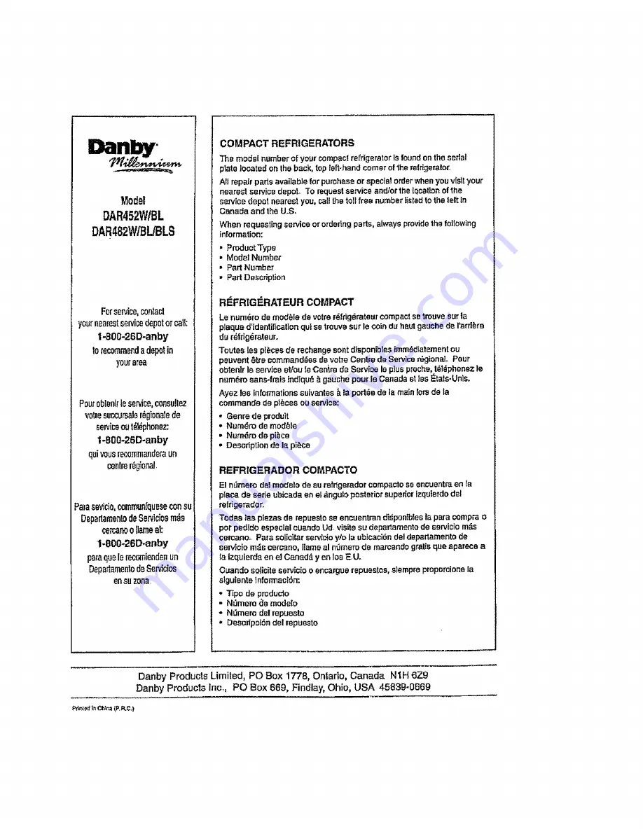 Danby Millennium DAR452W Скачать руководство пользователя страница 30