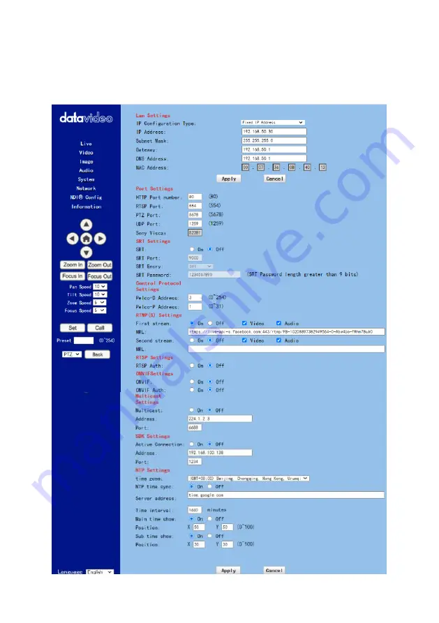 Datavideo PTC-280NDI Скачать руководство пользователя страница 69