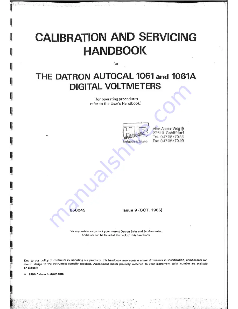 Datron 1061 Calibration And Servicing Handbook Download Page 2