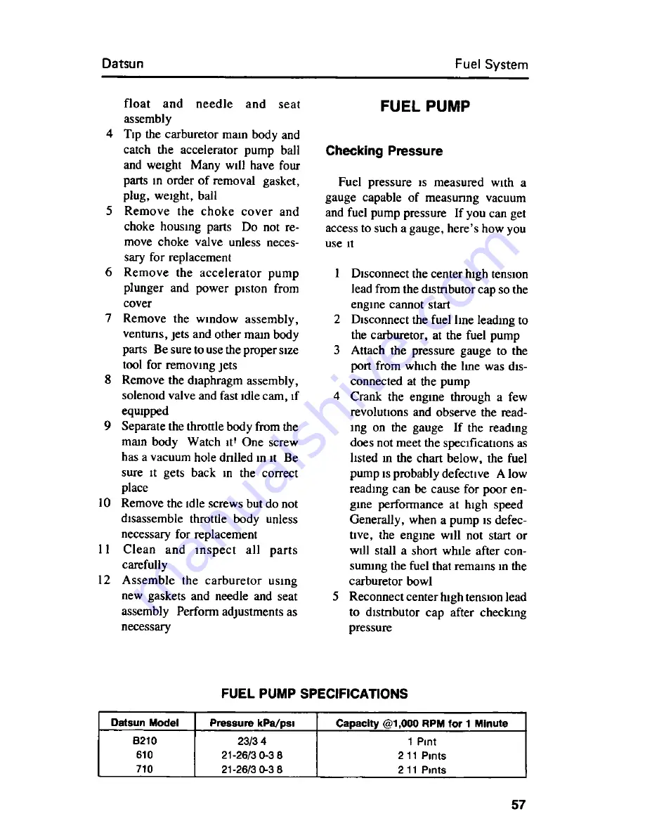 Datsun B210 Car Care Manual Download Page 60