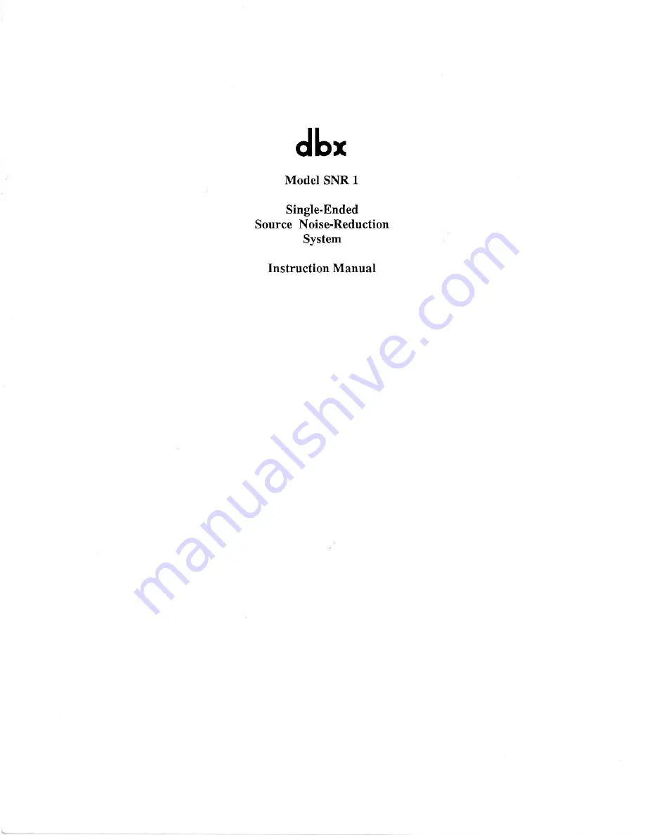 dbx SNR 1 Instruction Manual Download Page 1