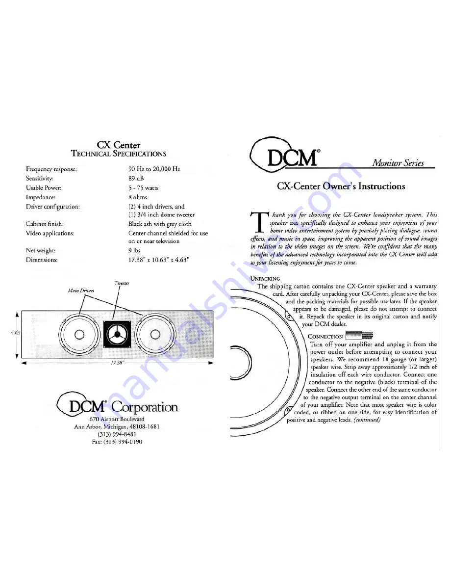 Dcm CX-Center Owner'S Instructions Download Page 1