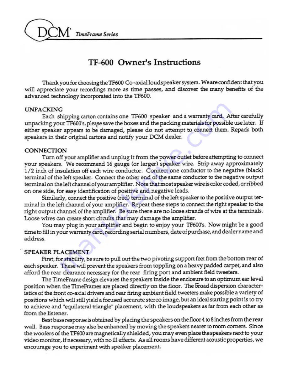 Dcm Time Frame TF600 Owner'S Instructions Download Page 1