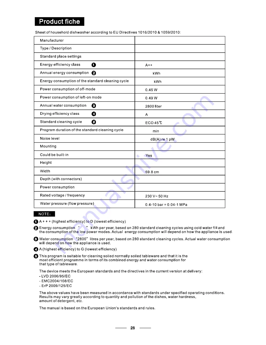 DeDietrich DVH1344B Instruction Manual Download Page 30