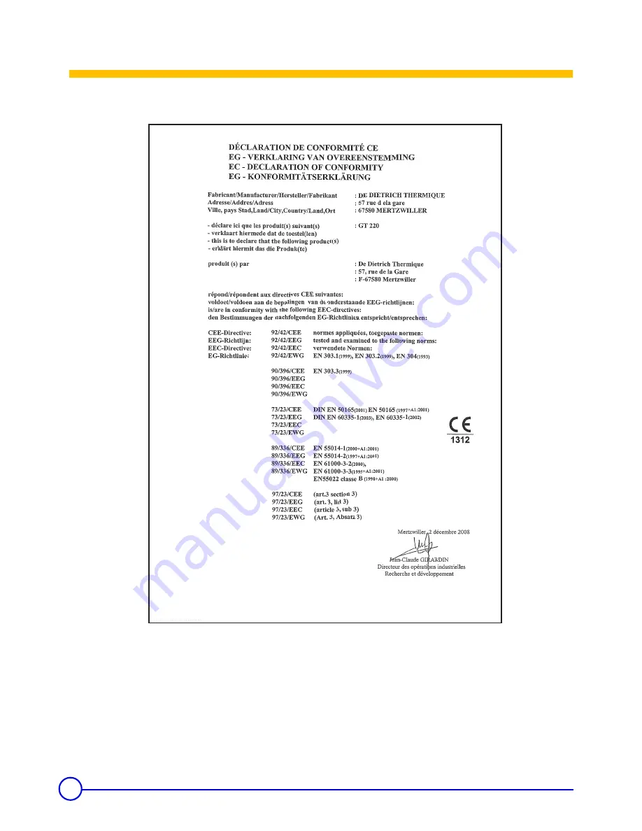 DeDietrich GT 2204/160 Installation And Service Manual Download Page 2