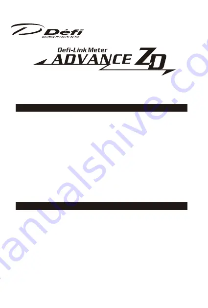 Defi ADVANCE ZD Operation Manual Download Page 1