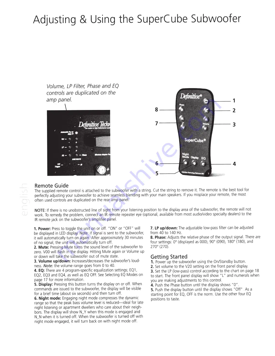 Definitive Technology SC 8000 Скачать руководство пользователя страница 14