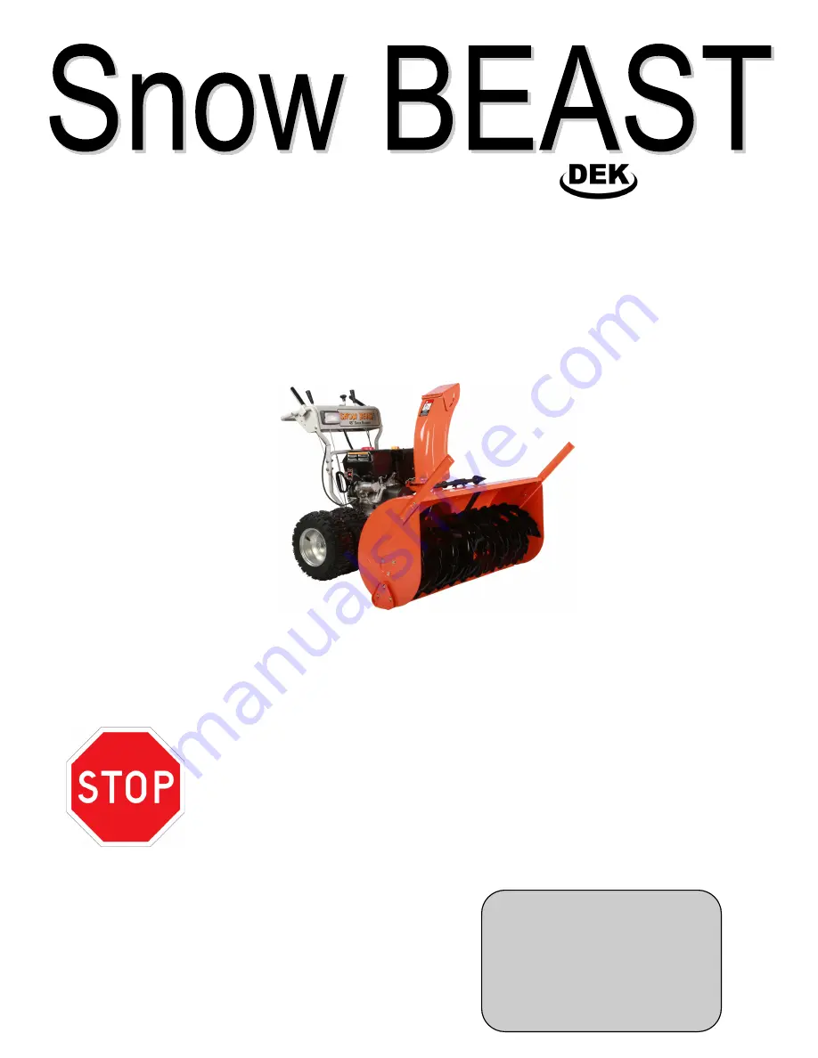 DEK SNOW BEAST 30SB Owner'S Manual Download Page 1