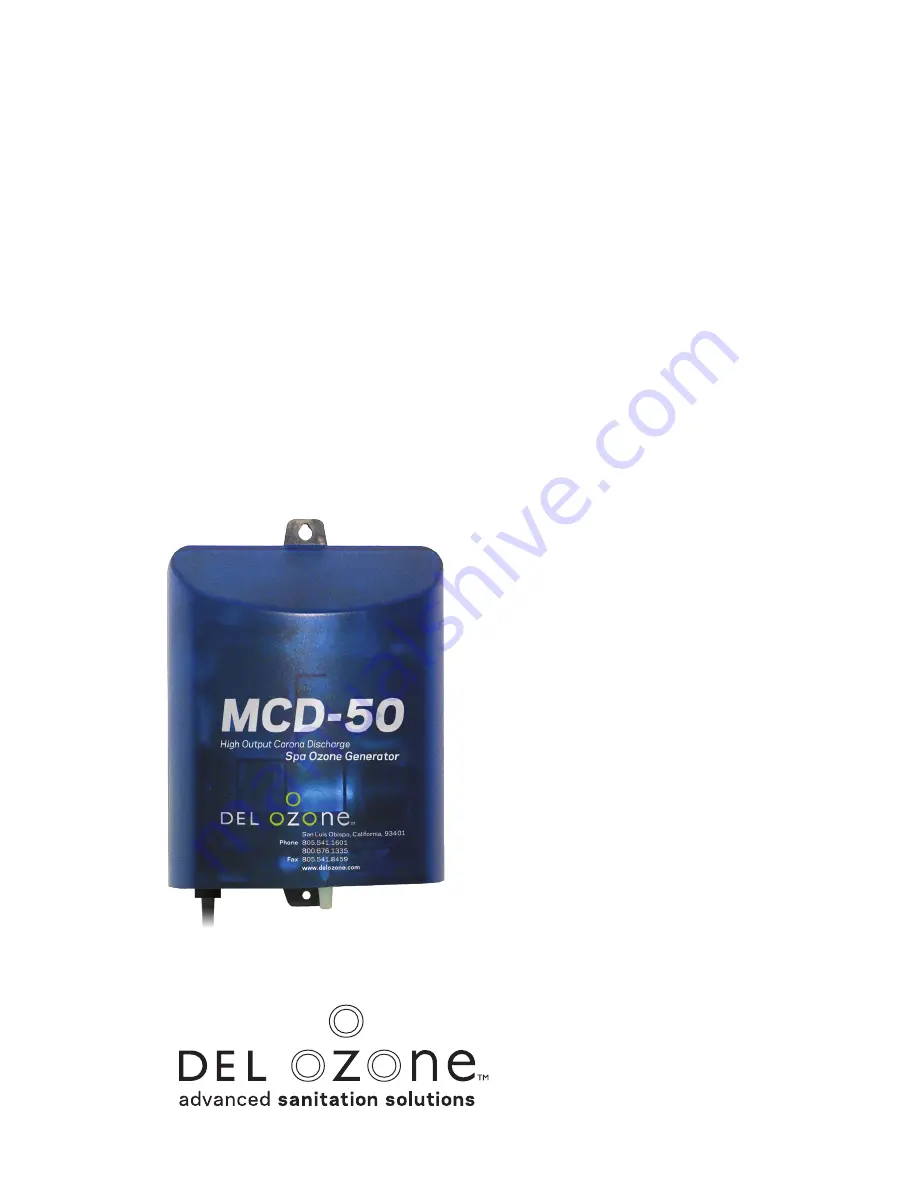 Del ozone MCD-250U Installation & Operation Manual Download Page 1