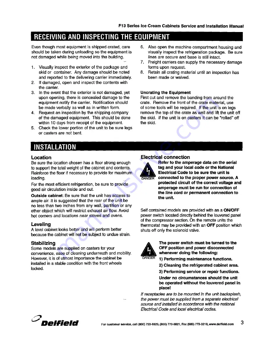 Delfield MARK7 F13 Series Service And Installation Manual Download Page 3