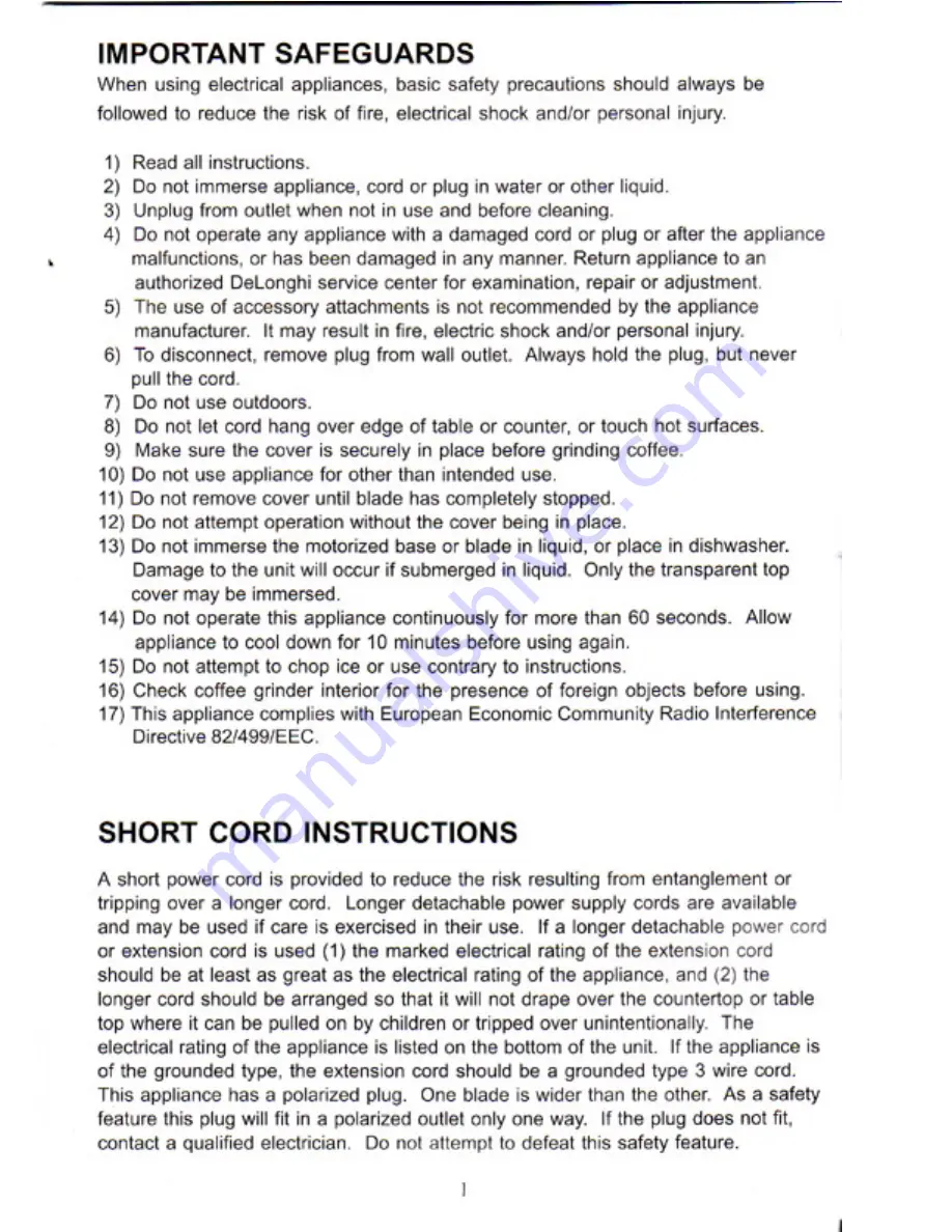 DeLonghi DCG30 Series Instruction Manual Download Page 2