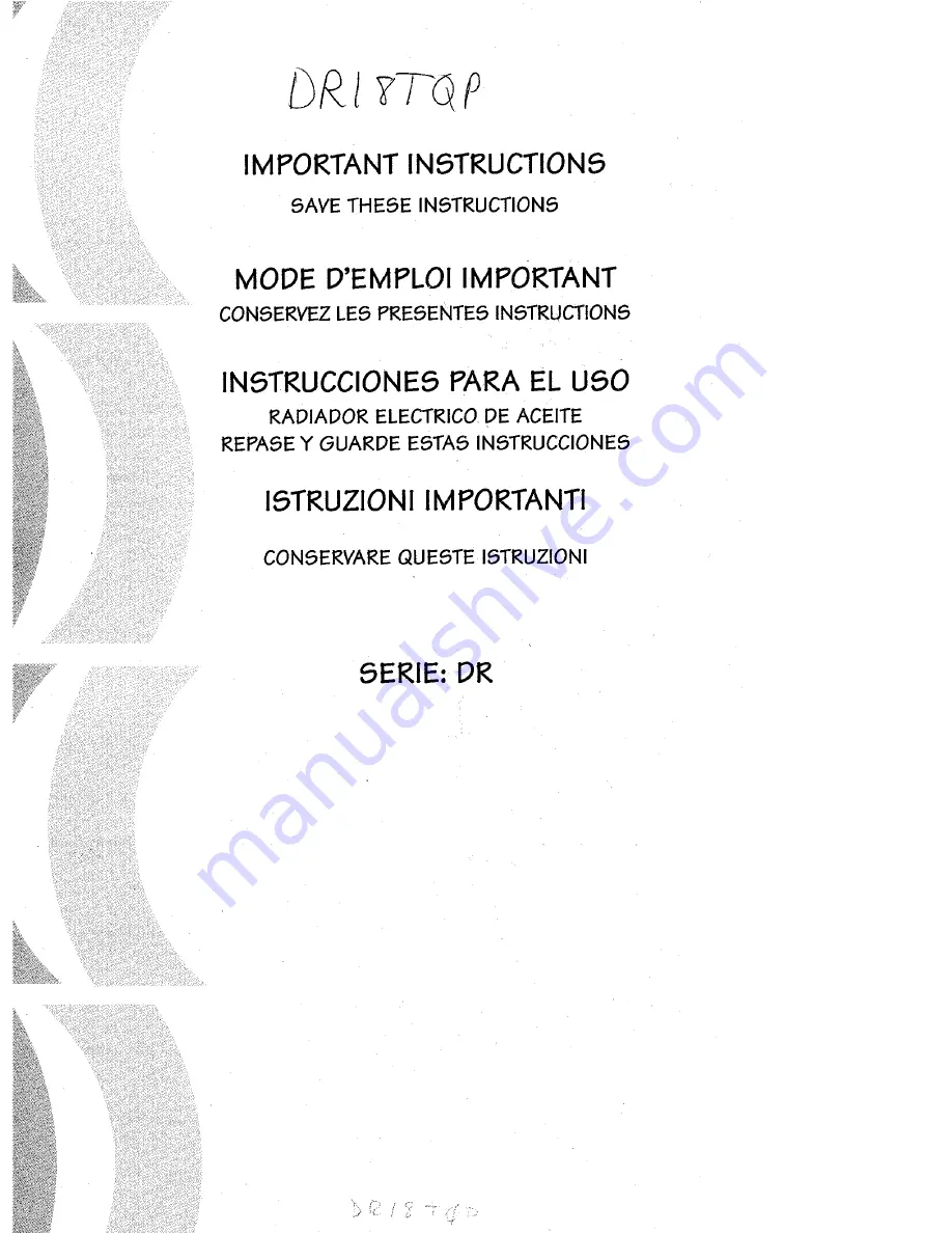 DeLonghi DR18TQP Important Instructions Manual Download Page 1