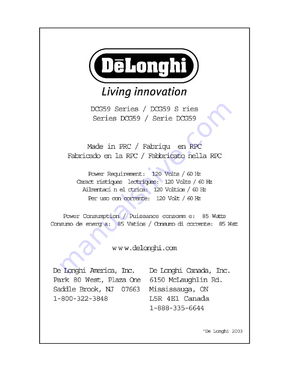 DèLonghi DCG59 Series Instruction Manual Download Page 9