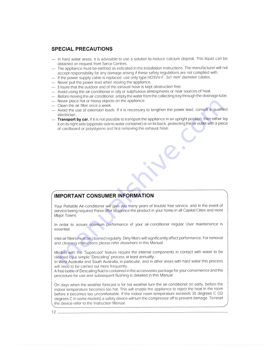 DèLonghi PINGUINA PAC25 Classic Operating And Service Instructions Download Page 12