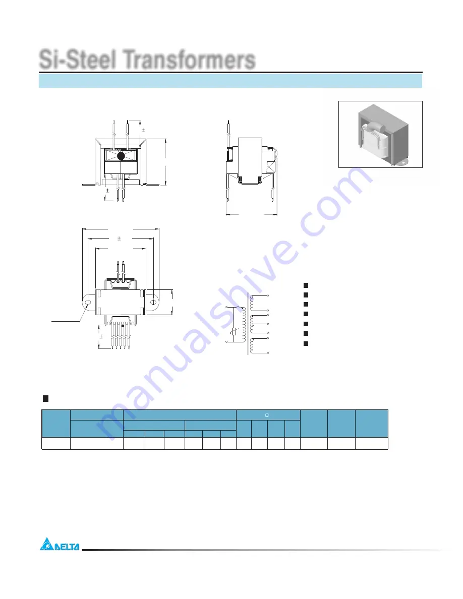 Delta Electronics Si-Steel Transformers EI Series Скачать руководство пользователя страница 1