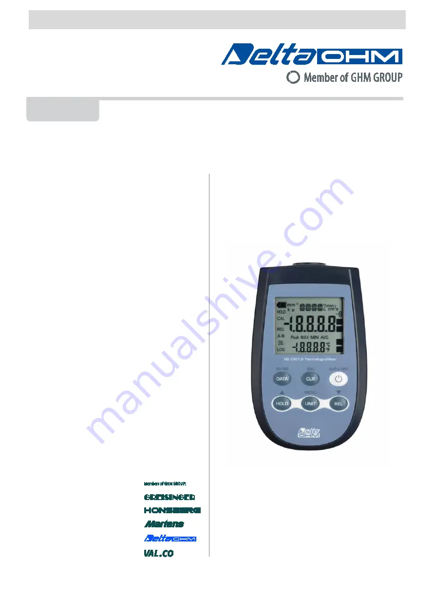 Delta OHM HD2301.0 Operating Manual Download Page 1