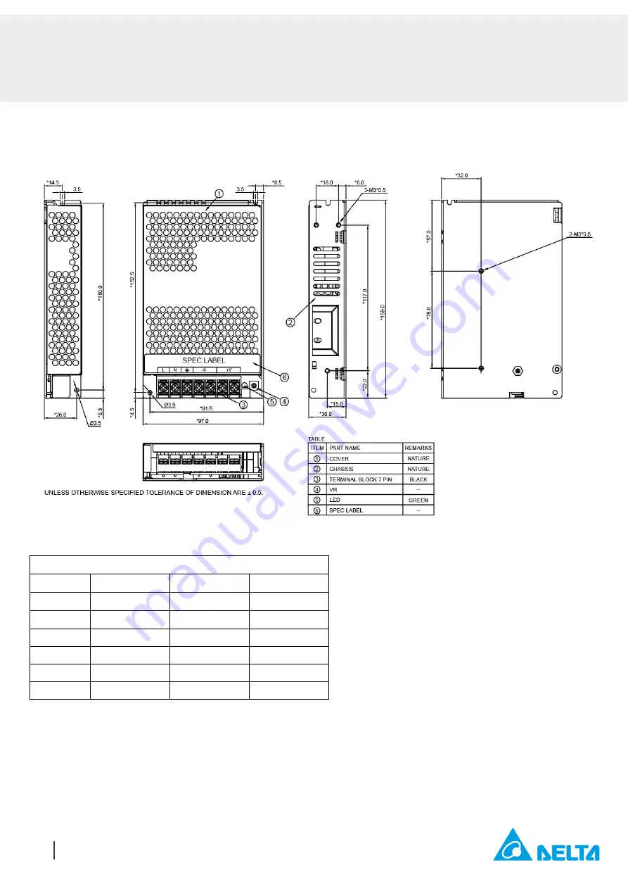 Delta PMT-12V150W2C Series Technical Data Sheet Download Page 6