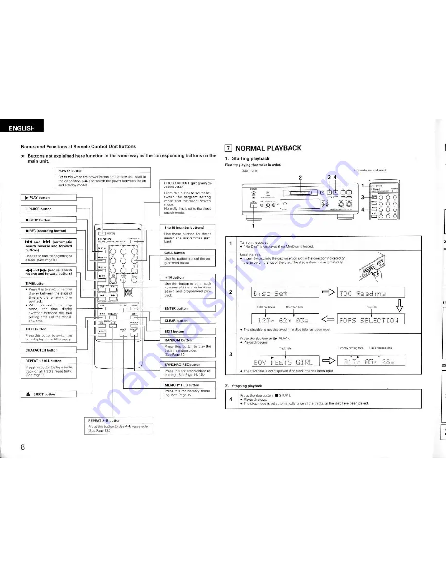 Denon DMD-1000 Operating Instructions Manual Download Page 8