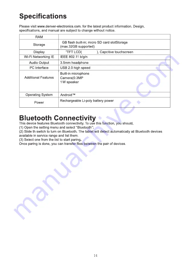 Denver TAQ-10192G User Manual Download Page 14