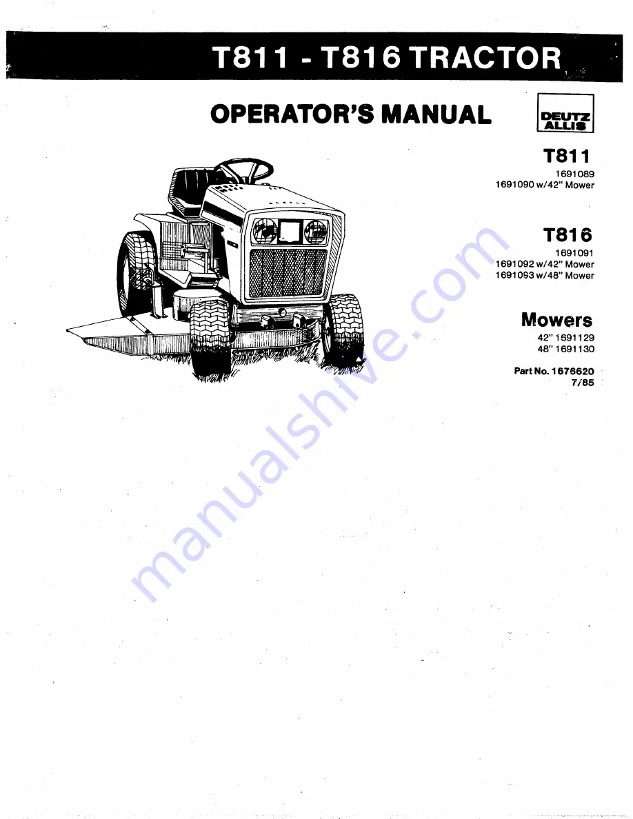 Deutz-Allis T811 Скачать руководство пользователя страница 1