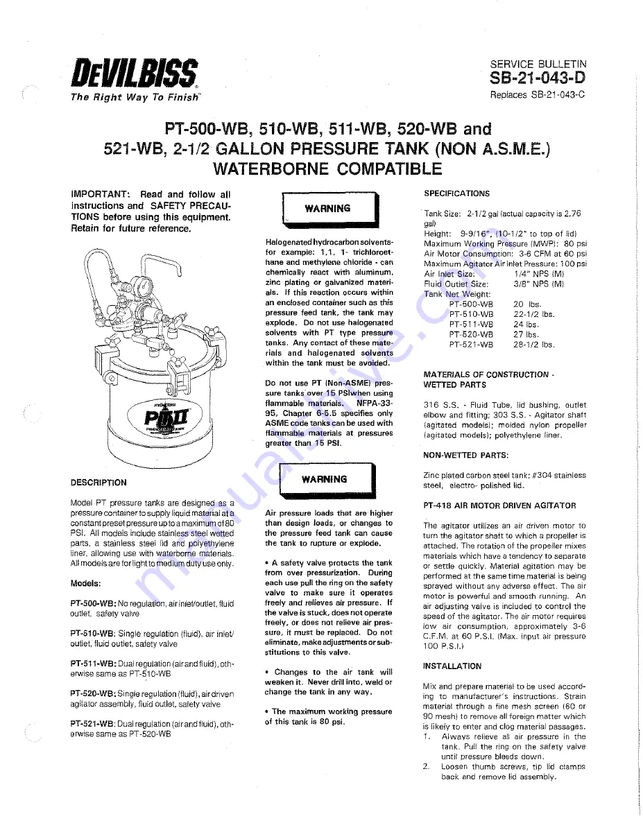 DeVilbiss PT-500-WB Скачать руководство пользователя страница 1