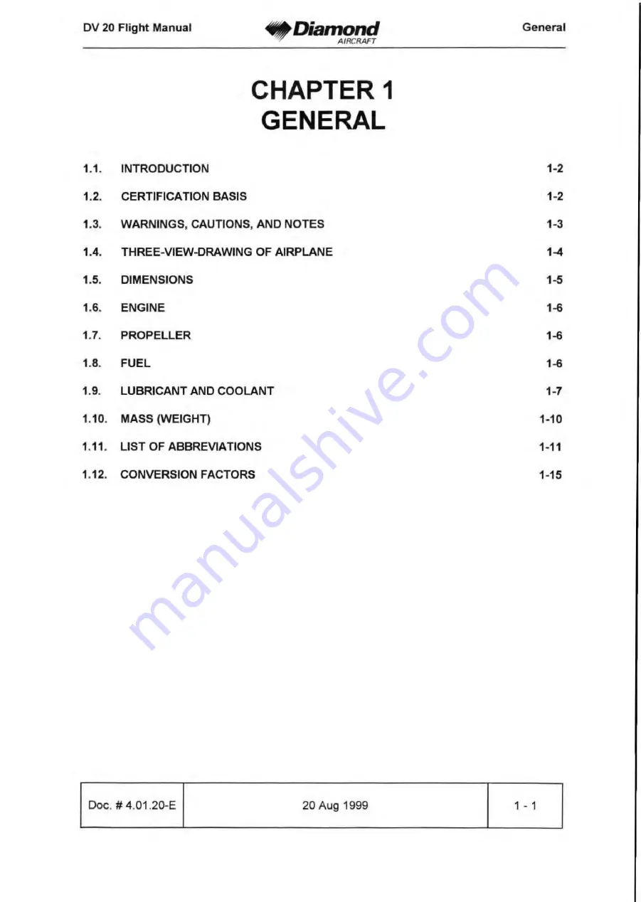 Diamond Aircraft DV 20 KATANA 100 Flight Manual Download Page 8