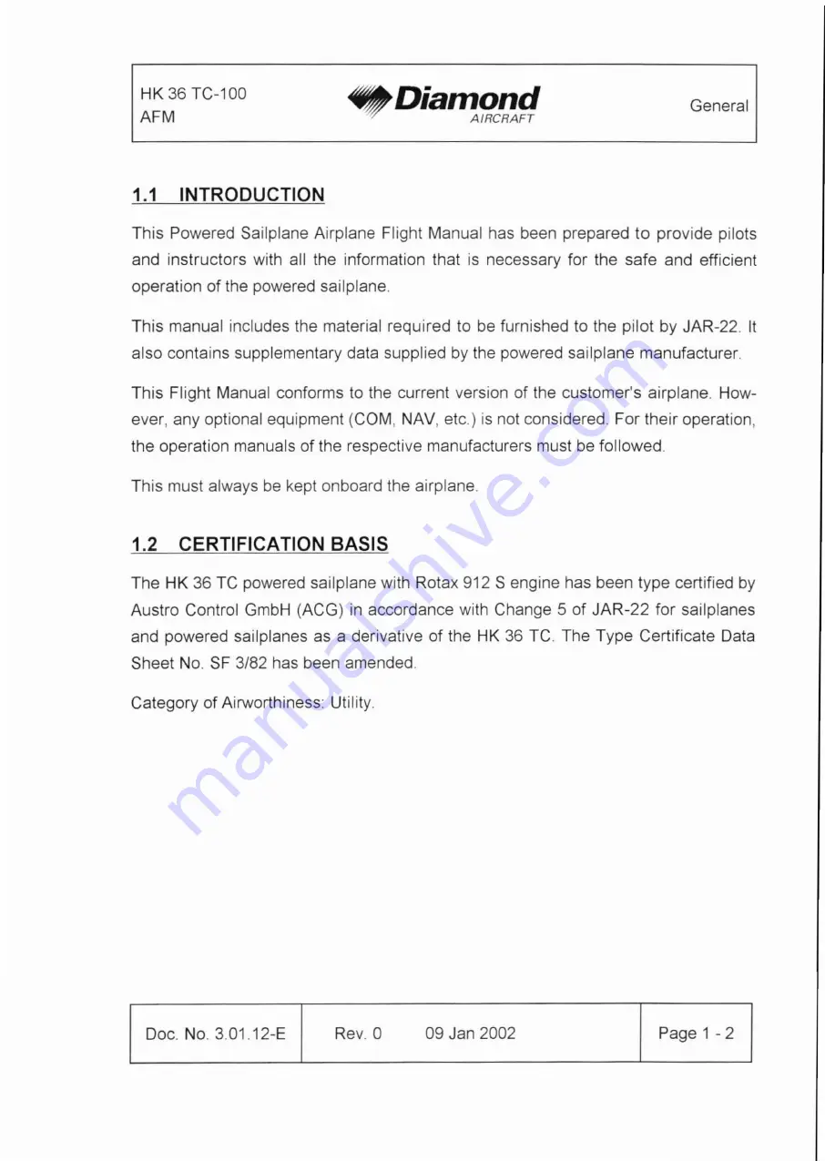 Diamond Aircraft HK 36 TC with ROTAX 912 S Airplane Flight Manual Download Page 9