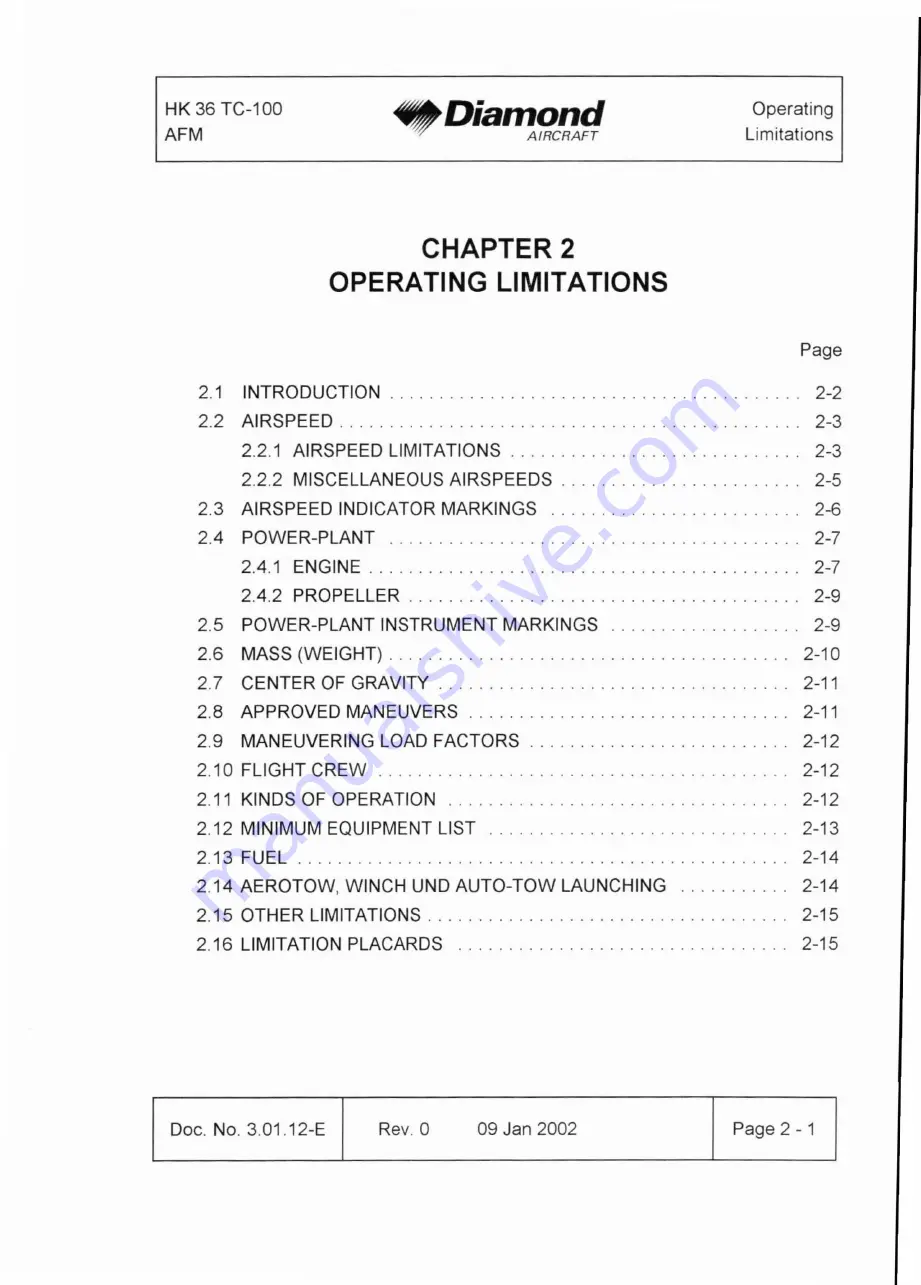 Diamond Aircraft HK 36 TC with ROTAX 912 S Airplane Flight Manual Download Page 17