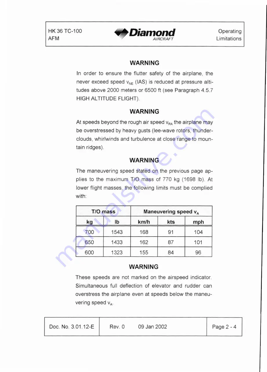 Diamond Aircraft HK 36 TC with ROTAX 912 S Airplane Flight Manual Download Page 20