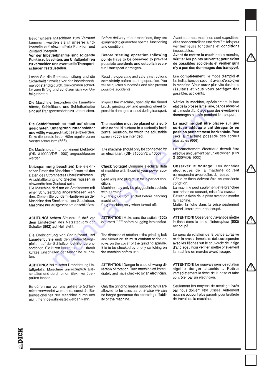 Dick SM-200 Series Operating Instructions Manual Download Page 18