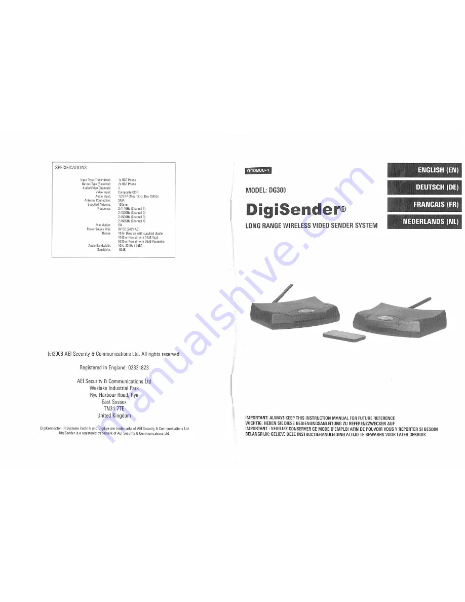 DigiSender DG300 Instruction Manual Download Page 1