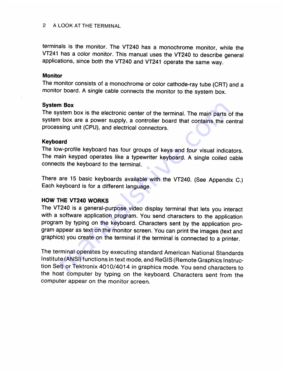 Digital Equipment VT 240 series Owner'S Manual Download Page 13