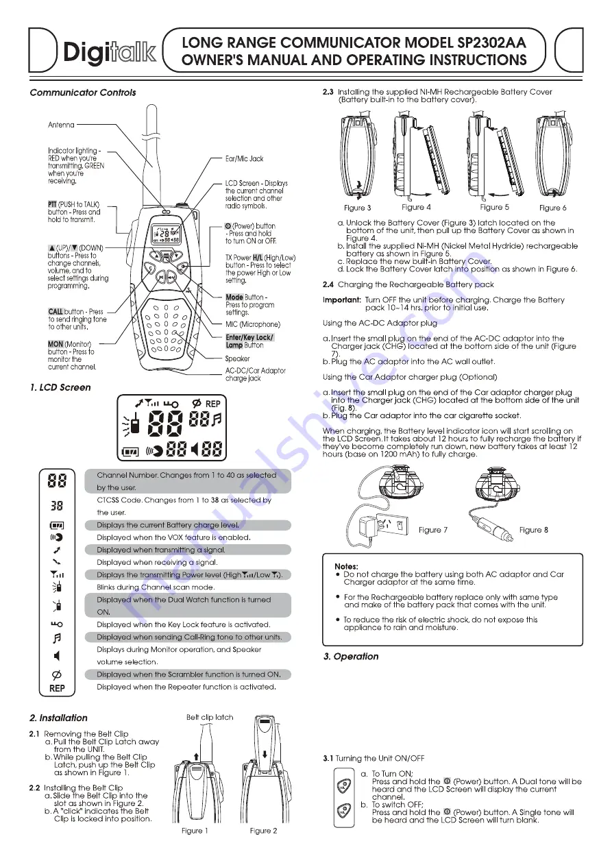 Digitalk SP2302AA Owner'S Manual And Operating Instructions Download Page 1