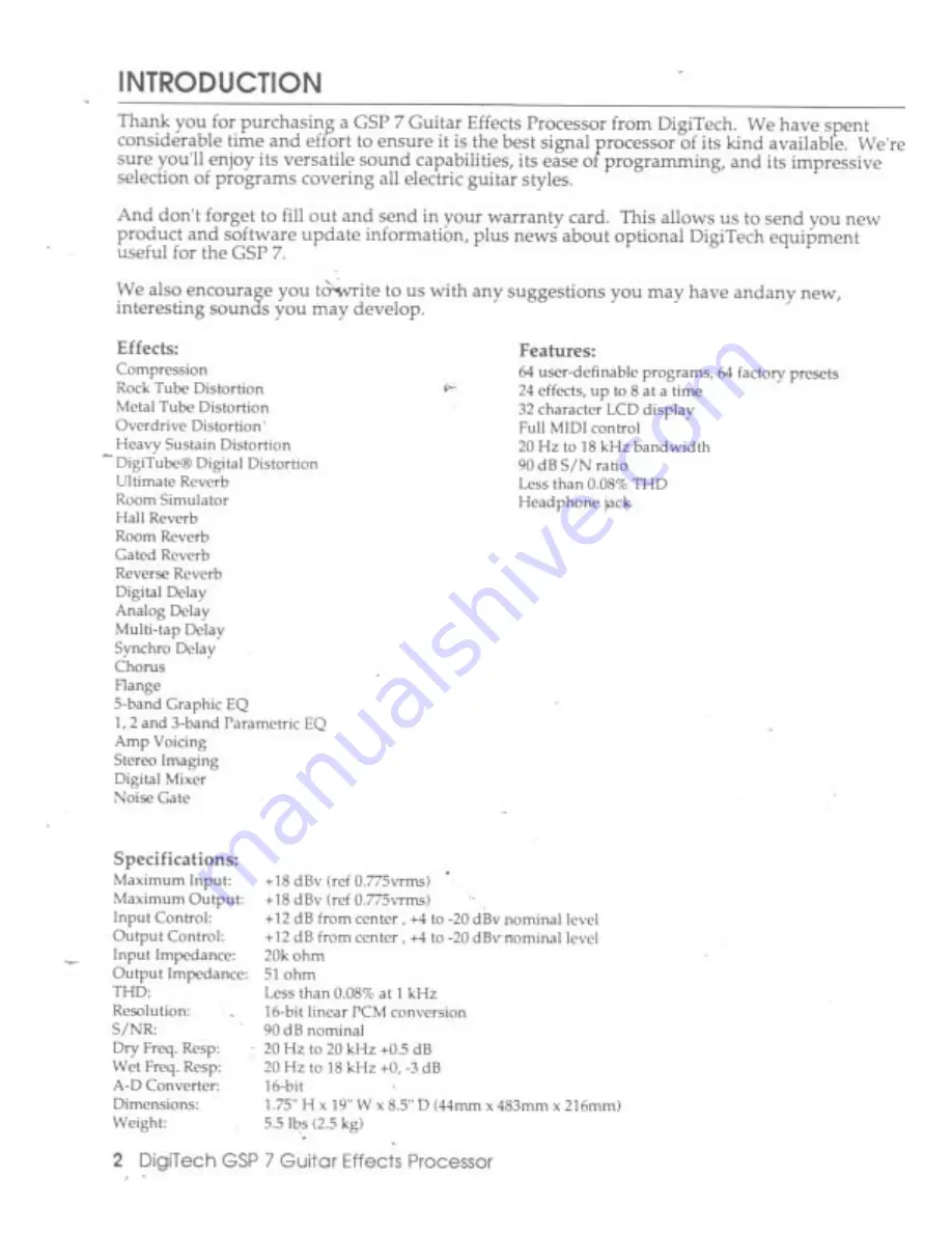 DigiTech GSP7 Owner'S Manual Download Page 5