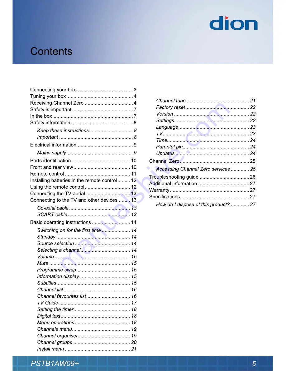 Dion PSTB1AW09+ User Manual Download Page 5