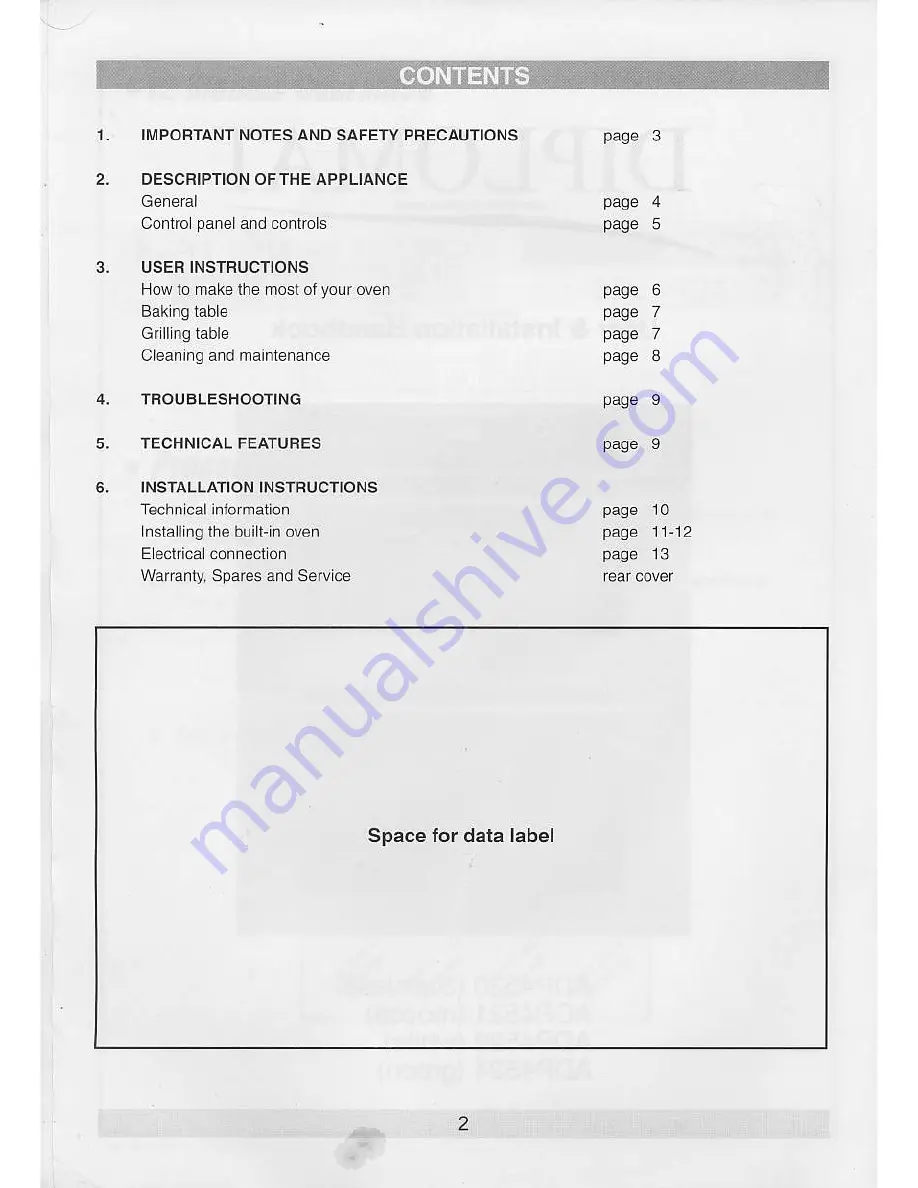 Diplomat ADP4520 User & Lnstallation Handbook Download Page 2