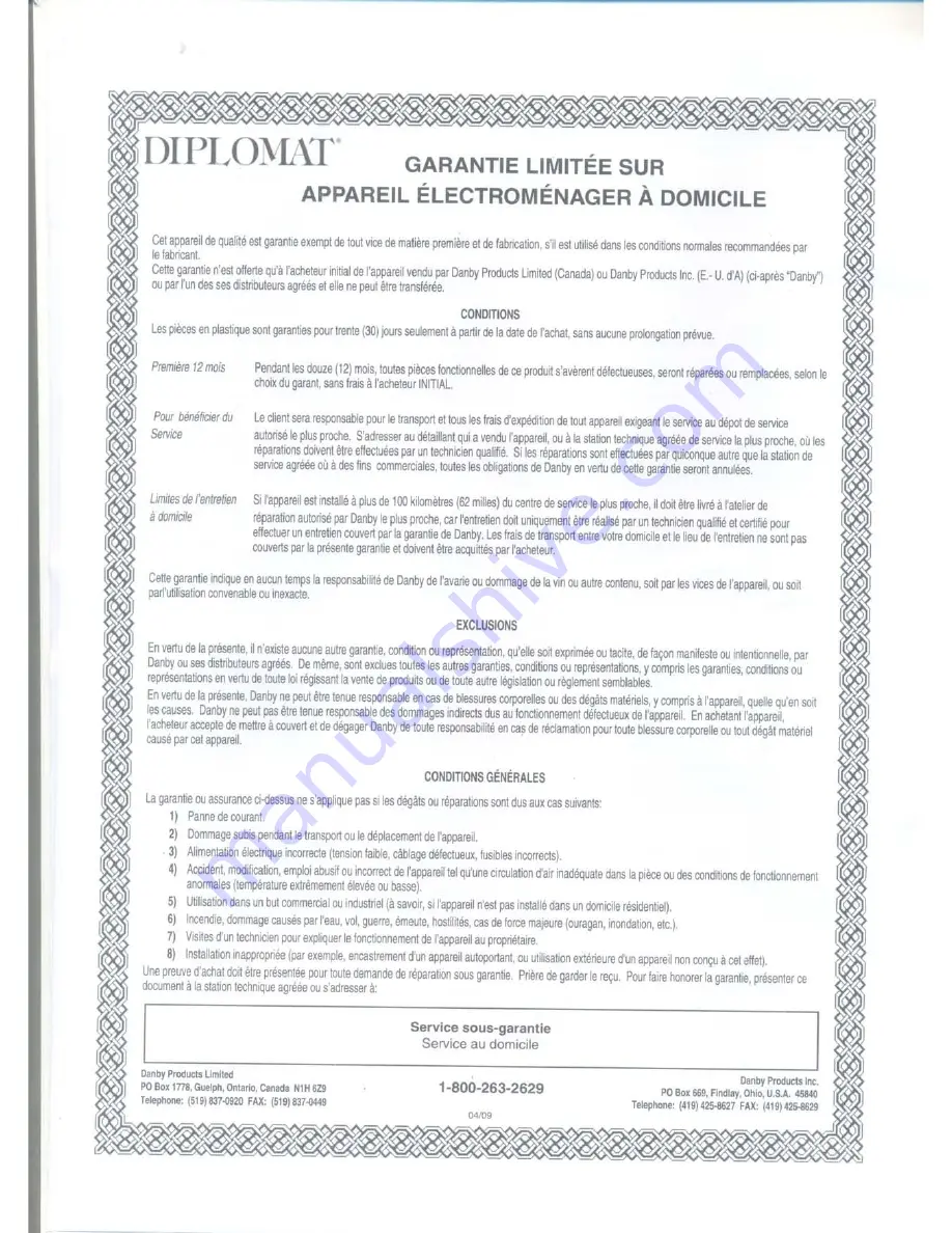 Diplomat DCF500W Owner'S Manual Download Page 9