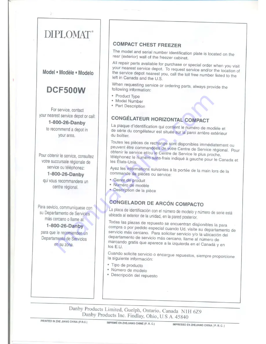 Diplomat DCF500W Owner'S Manual Download Page 14