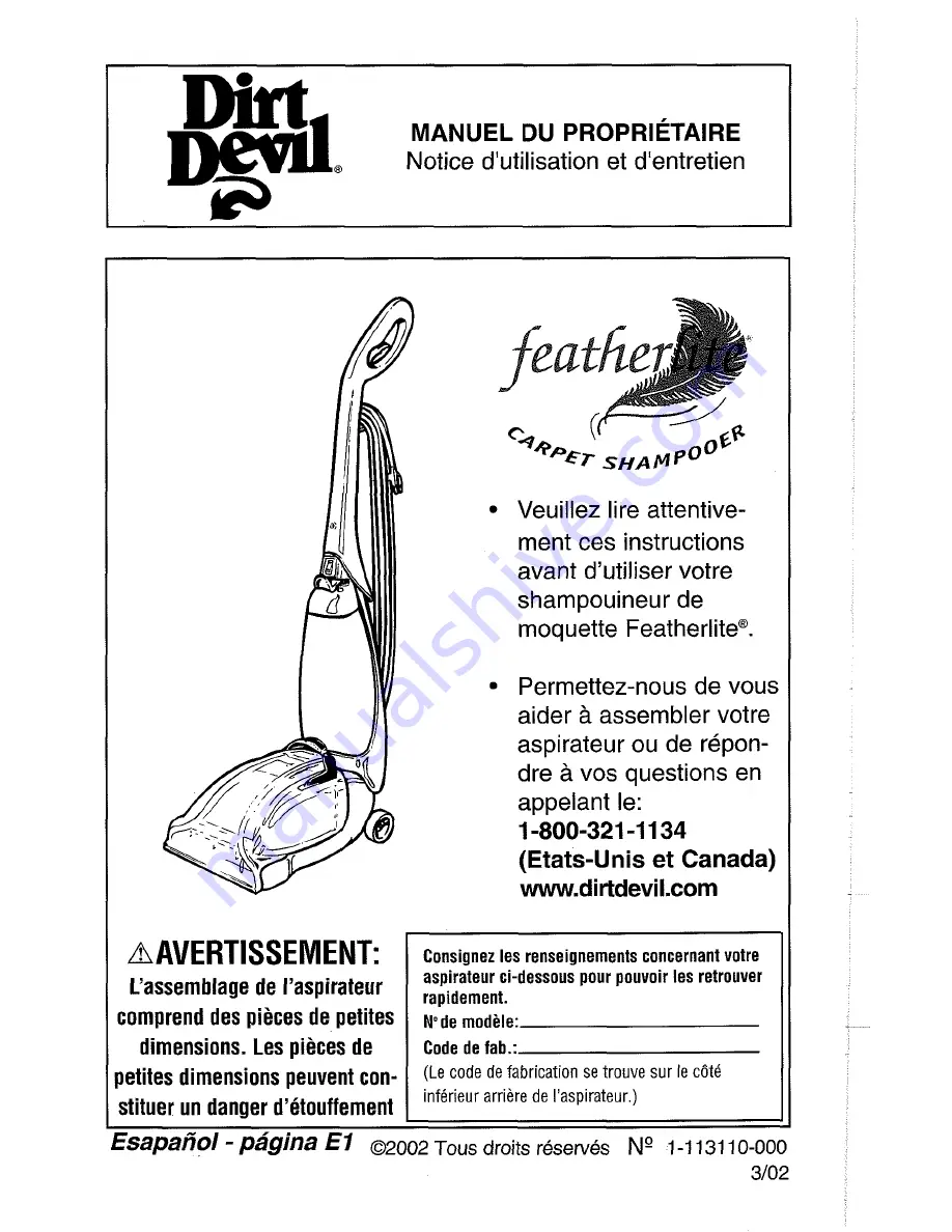 Dirt Devil featherlite Carpet Shampooer Operating, And Servicing  Instructions Download Page 36