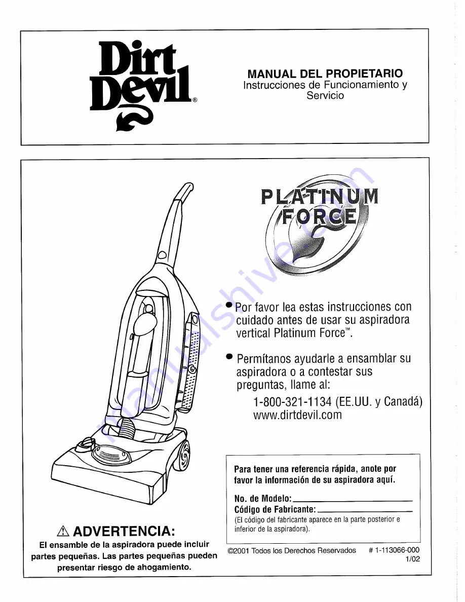 Dirt Devil Platinum Force Owner'S Manual Download Page 11