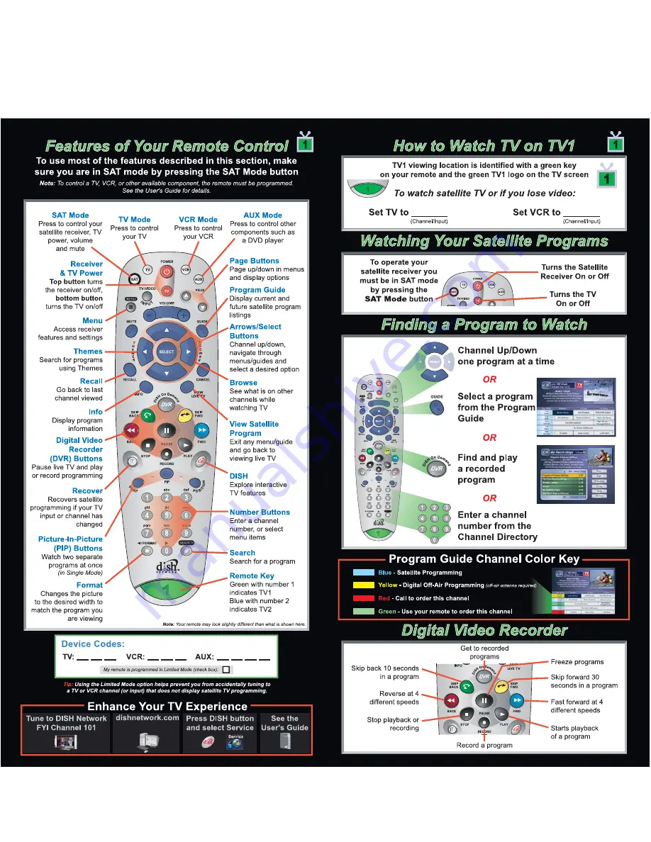 Dish Network Two-TV DVR Quick Reference Manual Download Page 2